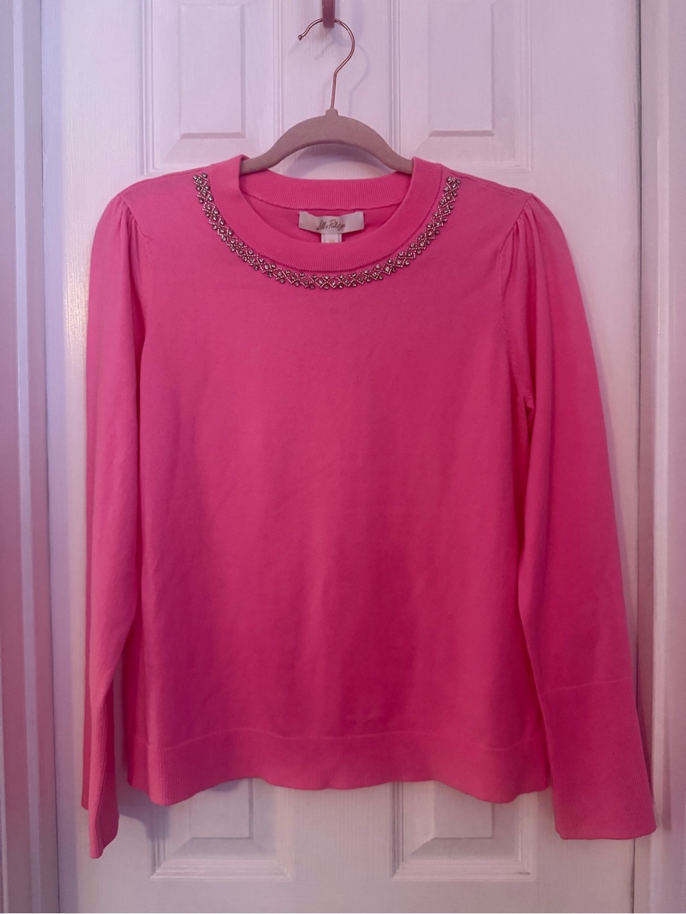 Lilly Pulitzer NWT Morgen Sweater Bright Pink Embellished Crewneck Size M